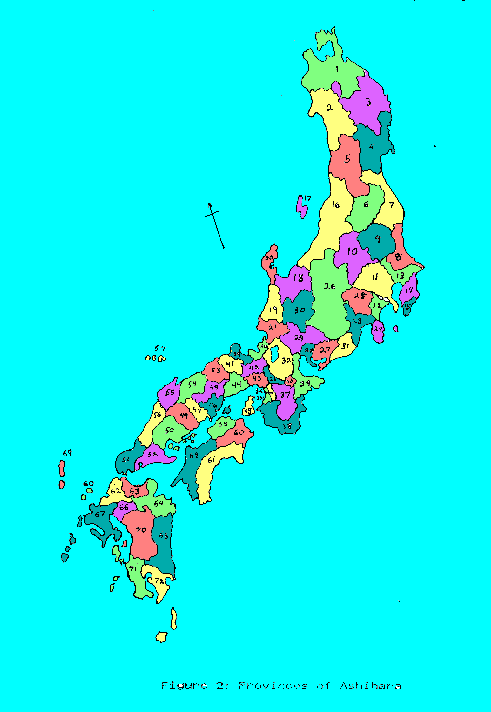 Map of Ashihara Provinces, Numbered